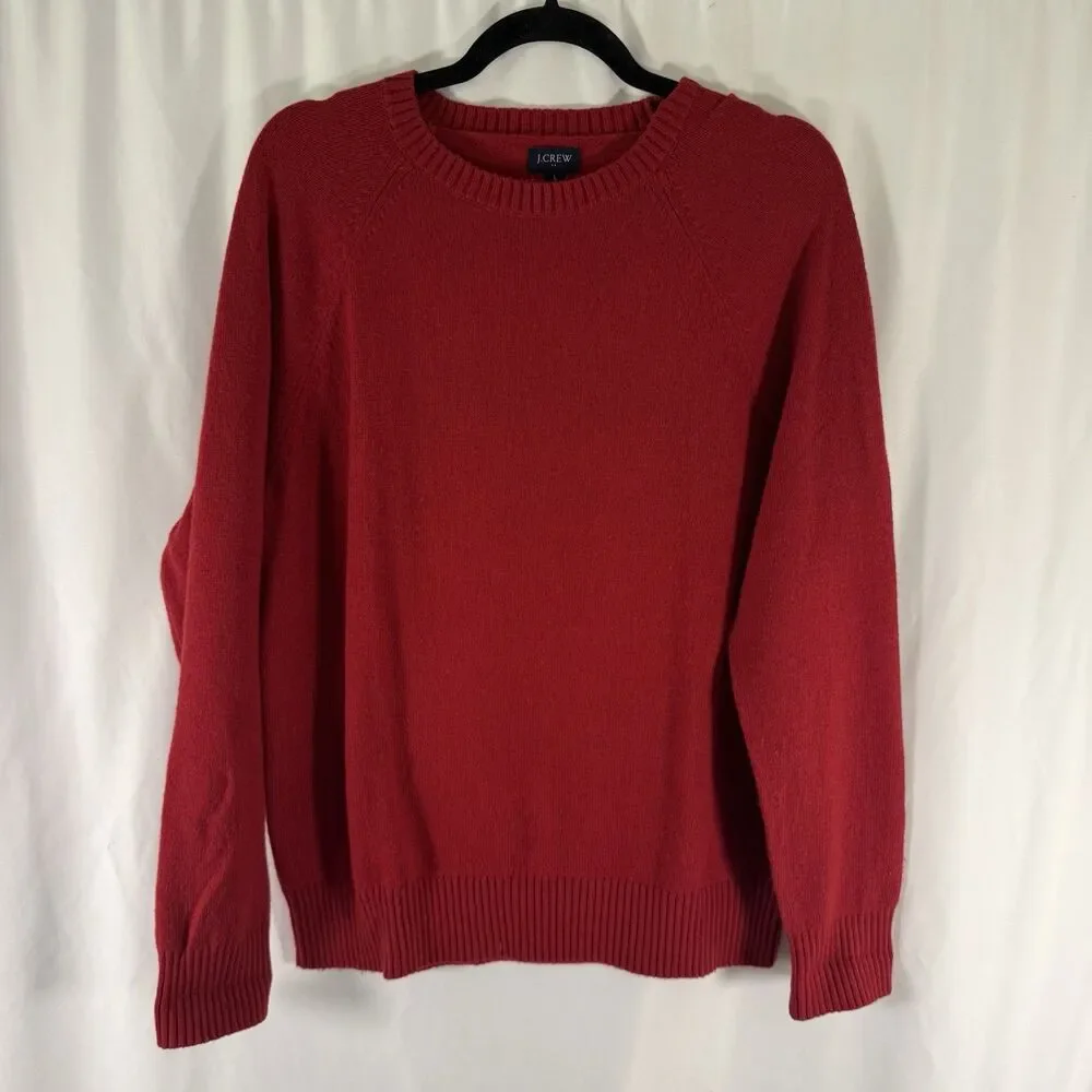 J. Crew Lambswool Blend Sweater Men's Large Red Knit Crew Neck Long Sleeve